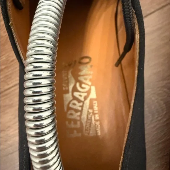 Salvatore Ferragamo Men's Black Canvas Derby Shoes Sz 11 D Made In Italy Casual - Picture 4 of 10